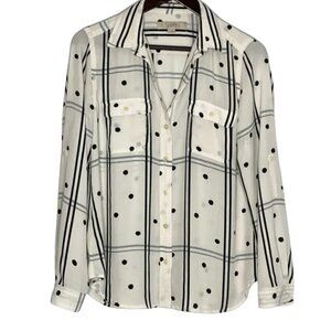 LOFT Women's Work Office Blouse Button Down Polka Dot Size Small